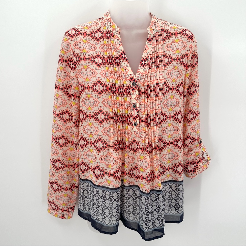 HD In Paris Blouse Women’s 2 KAVERI Anthropologie Pintuck Peasant Top Boho L/S